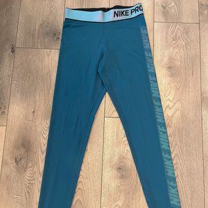 Nike Women’s Pro Warm Leggings, Teal Blue, sz medium